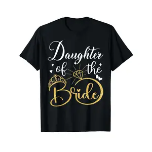 The bride' daughter' wedding T-shirt - soft crew neck short sleeves, golden glitter and white letters, - size-family bridesmaid best man gift, casual wedding party dress, suitable for all, EDC Las Vegas, Cherry Creek Arts Festival