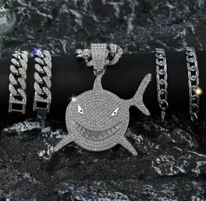 Men's Creative Hip Hop Shark Rhinestone Pendant Necklace
