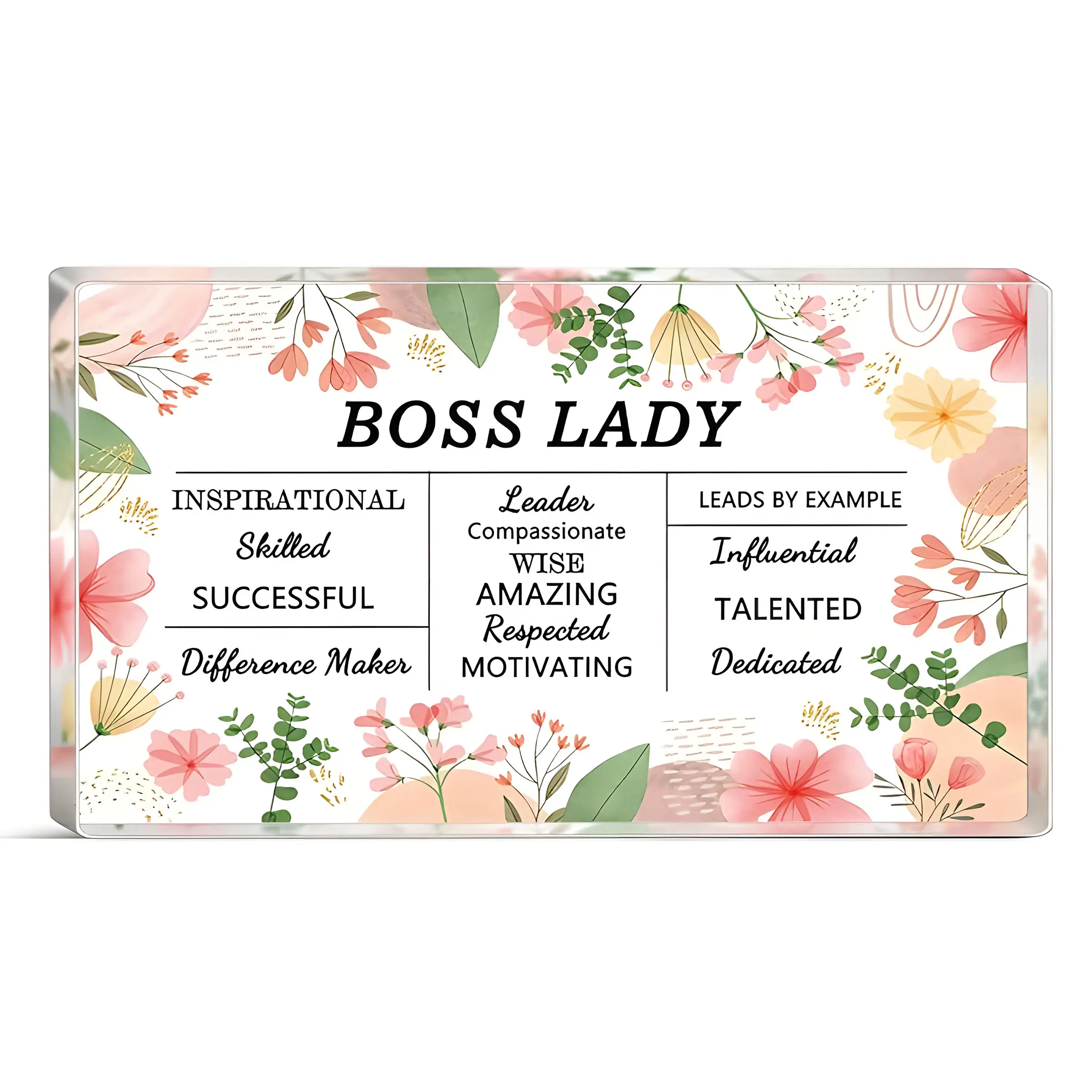 Acrylic Desk Decor Gift for Women Boss, Cute Office Nameplate Sign, Leadership Manager Mentor Birthday Present, Christmas Thank You Gift