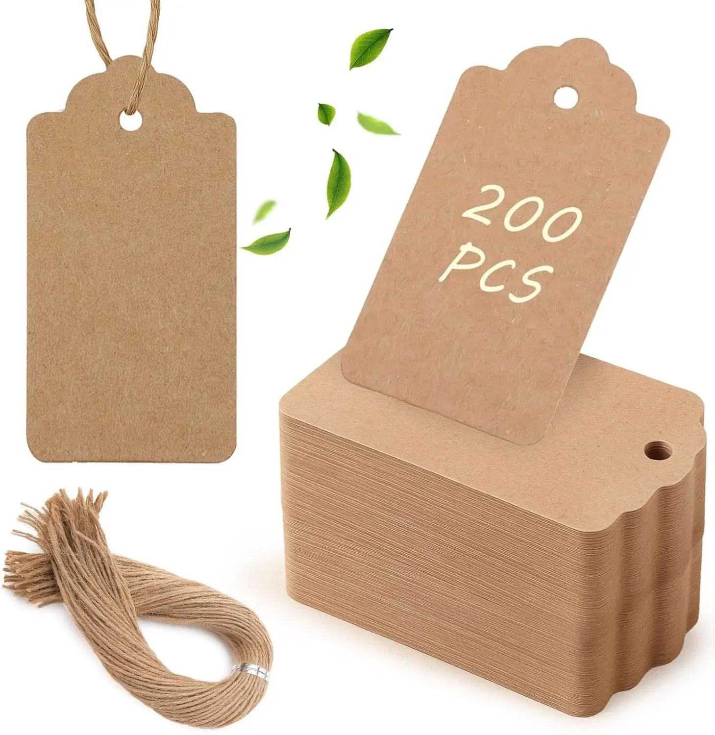 200pcs Gift Tags with String Attached, 1.7 x 2.8 inch Kraft Paper Hang Handmade Tags for Clothes Birthday Wedding Holiday DIY Crafts (Brown Water Ripple, Christmas, Scrapbooks, Name Tags
