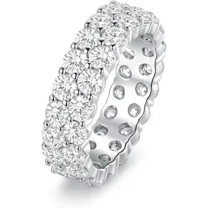 18K White Gold Plated Round-Cut Cubic Zirconia All-Around Band Ring Cocktail Jewelry for Women and Men