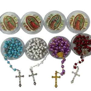12pcs  Rosaries For Baptism Favors Virgen De Guadalupe Religious Bulk Rosaries For First Communion Party Favors, Recuerdos De Bautizo Primera Comunion Scented Rosaries With Wooden Beads 6mm