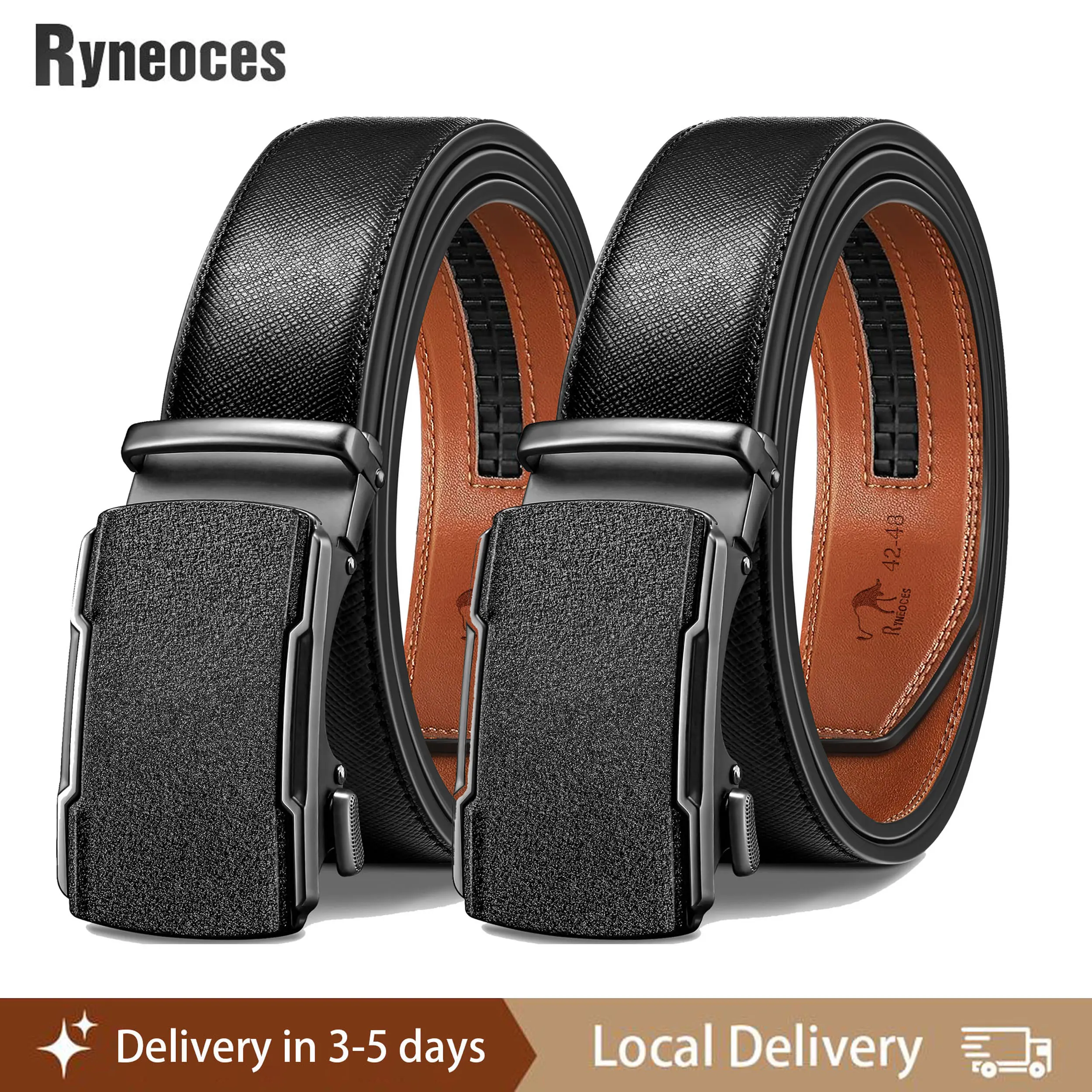 RYNEOCES Mens Leather Ratchet Belt Adjustable Easy Release Buckle for Dress & Casual Wear Designer Belt with Customizable Fit and Maximum Durability