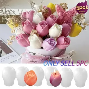 A set of 5 tulip shaped molds made of heat-resistant silicone, perfect for making realistic flower candles, wax art, and wedding and holiday decorations