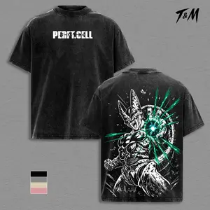 Perfect Cell DBZ Graphic Tee, Vintage Washed Oversize Anime Shirt, Perfect Form DBZ Double Printed Tee, Heavyweight Cotton Manga Streetwear, Unisex Retro Otaku Outfit Gift