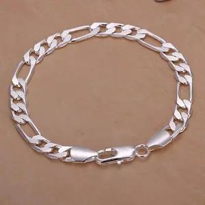 silver bracelets 6-8mm Women Men chain wedding fashion top quality Silver Jewelry Figaro 20cm