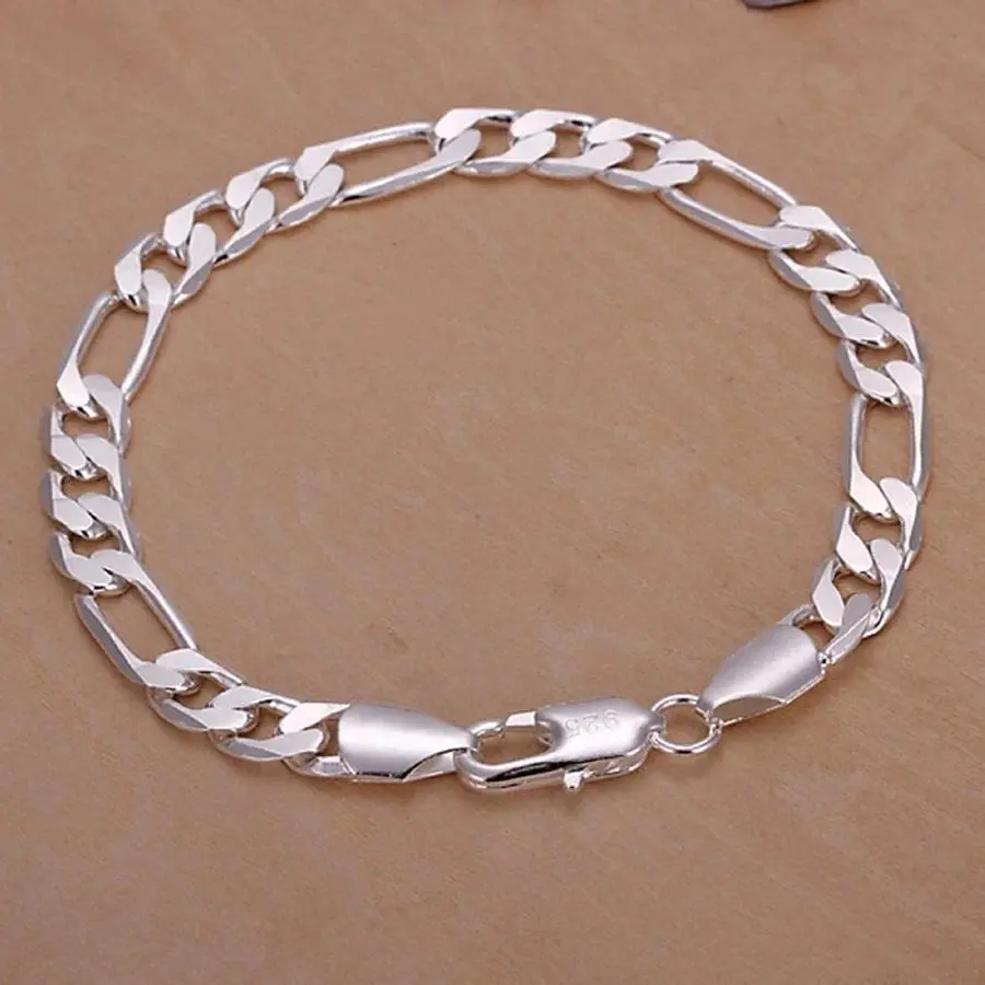 silver bracelets 6-8mm Women Men chain wedding fashion top quality Silver Jewelry Figaro 20cm