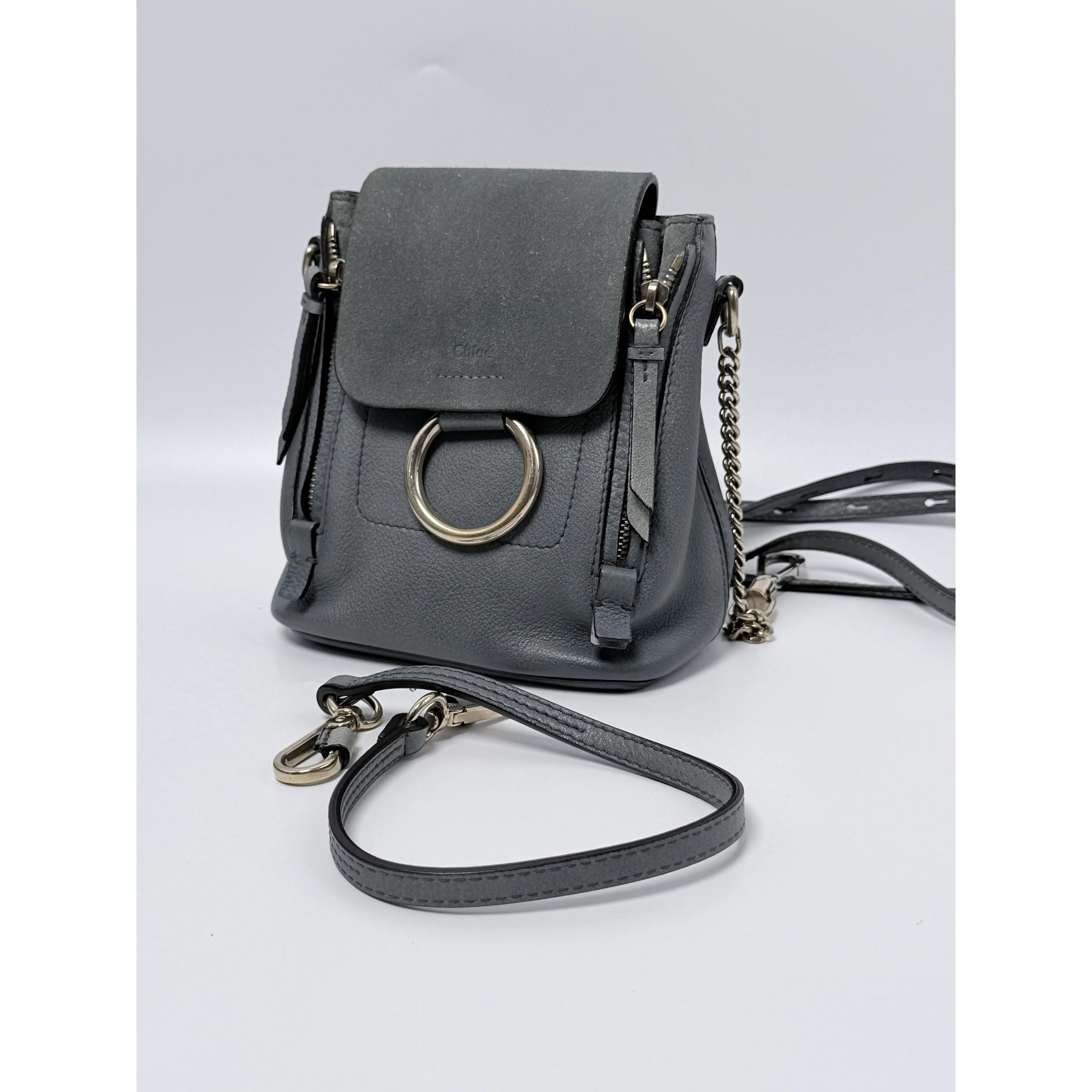 Pre-owned CHLOÉ Leather Backpacks Mini Faye & Suede Convertible Backpack 2way Handbag JD846CHL