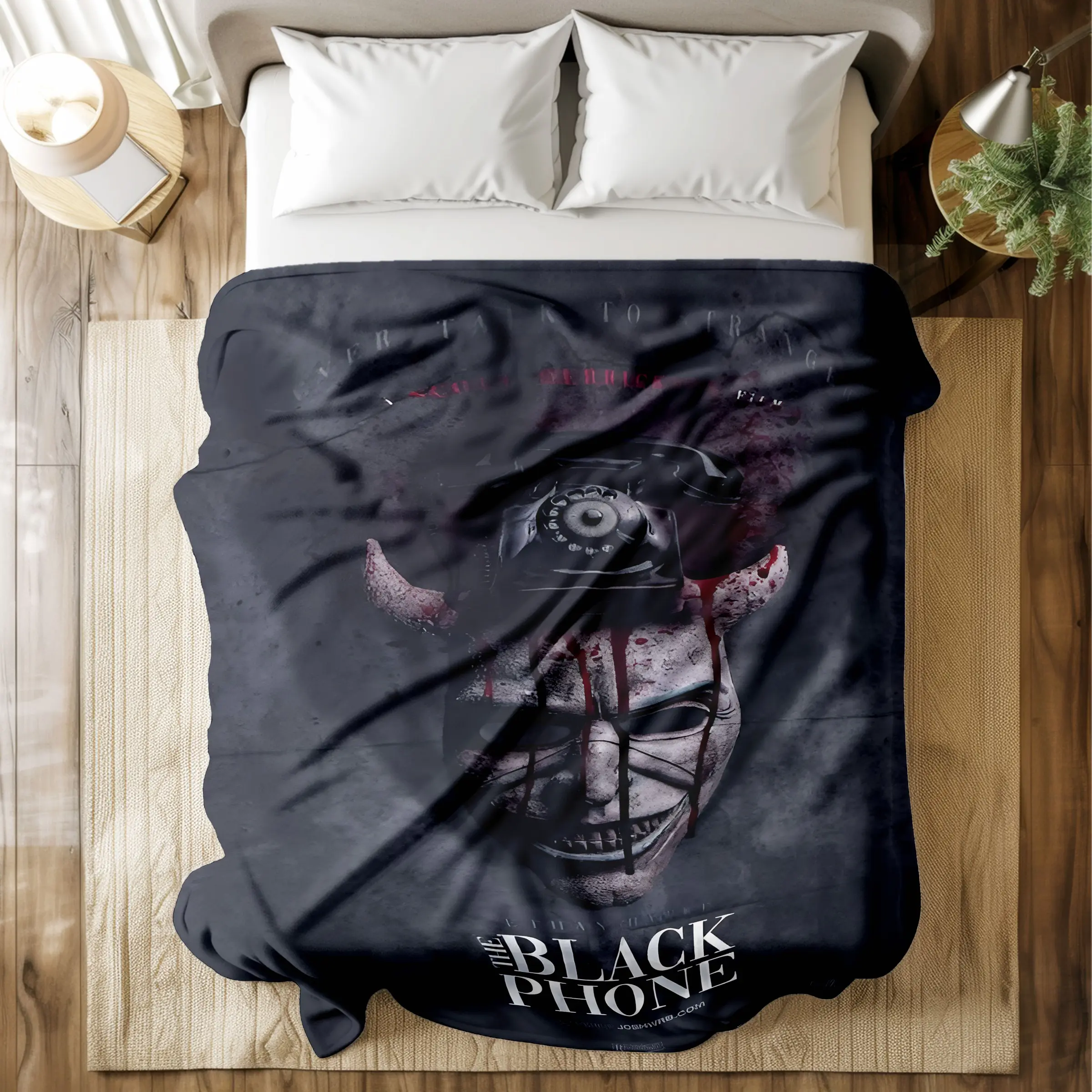 The Black Phone Printed Blanket with Horror - Themed Mask & Phone Design - Super Soft & Skin - friendly, Long - Lasting & Quick - Drying, Machine Washable, Multi - Size for Bed, Sofa, Travel, Camping & Office Naps, Ideal Gift for Horror Movie Fans