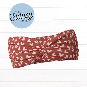The Sidney Studio Valentine's Day Red Heart Doodles Headband Wide Twist Headband for Women Soft Double Brushed Polyester Stylish Practical Hair Accessories