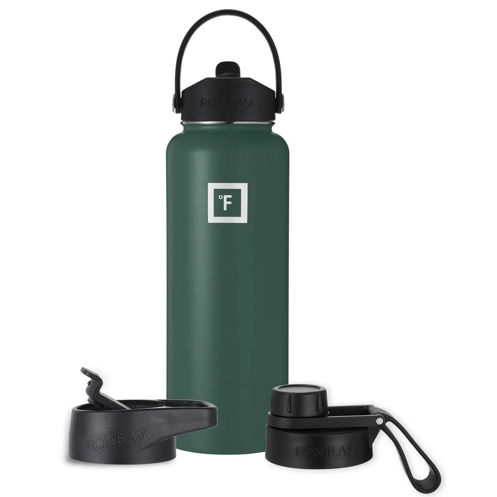 IRON FLASK 40oz Stainless Steel Wide Mouth Hydration Bottle with Flex Straw Lid Dark Pine: Insulated Water Bottle