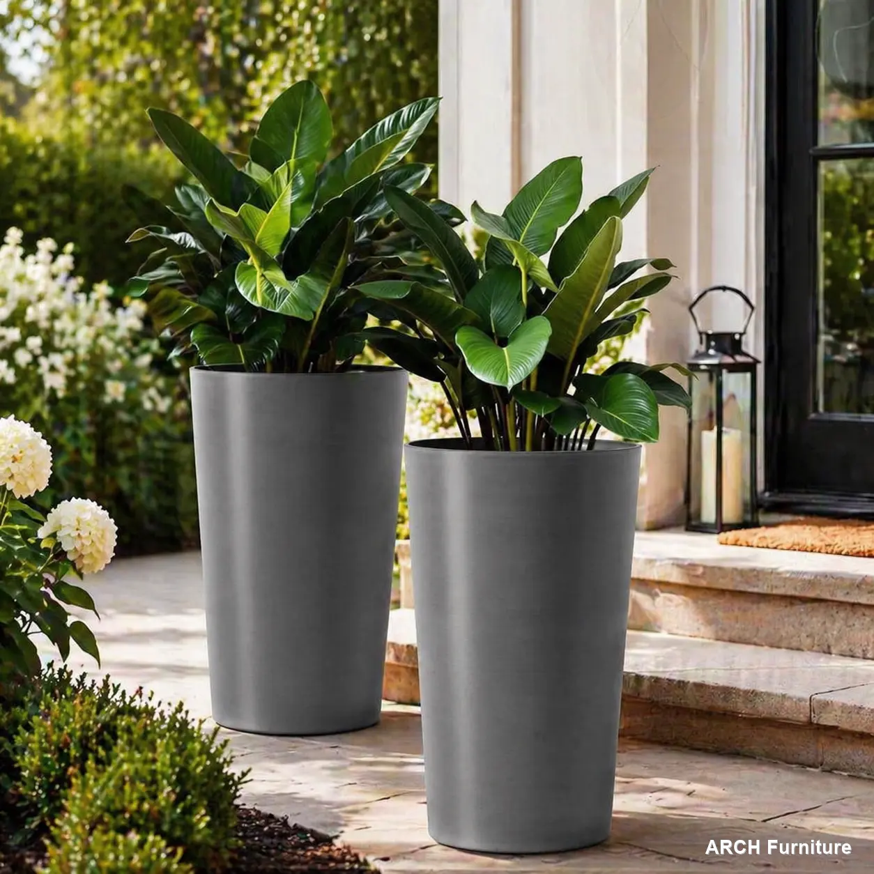 Grey 2-Pack Polymer Square Garden Planters - 21.7 in Tall Minimalist Tapered Matte UV-Resistant Crack-Resistant Pots for Indoor, Balcony Use (Home Improvement Garden Supplies), Balcony Flower Pots, Crack-Resistant Flower Pots