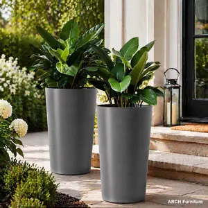 2-Pack Polypropylene Square Garden Planters, 21.7 in Tall Modern Big Tapered Matte UV-Resistant Bulk Pack Pots for Outdoor, Indoor Porch Use, Grey Tree Flower Planter Boxes