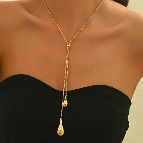 Women's Elegant Y-Shaped Necklace, Fashion Tear Drop Pendant Chain with Tassels, Long Necklace Accessory, Modern Versatile Accessories, Dangling Charms Necklace, Perfect Gift for Birthdays, Fashionable Chain Decorated, Decorative Necklace