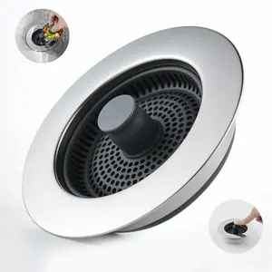 Sink Drain Strainer Kitchen, 3 in 1 Sink Stopper Plug, Stainless Steel Bounce Core Drainer, Anti Clog Filter Basket, Deodorizing Drain Strainer Universal 3-1/2 Inch
