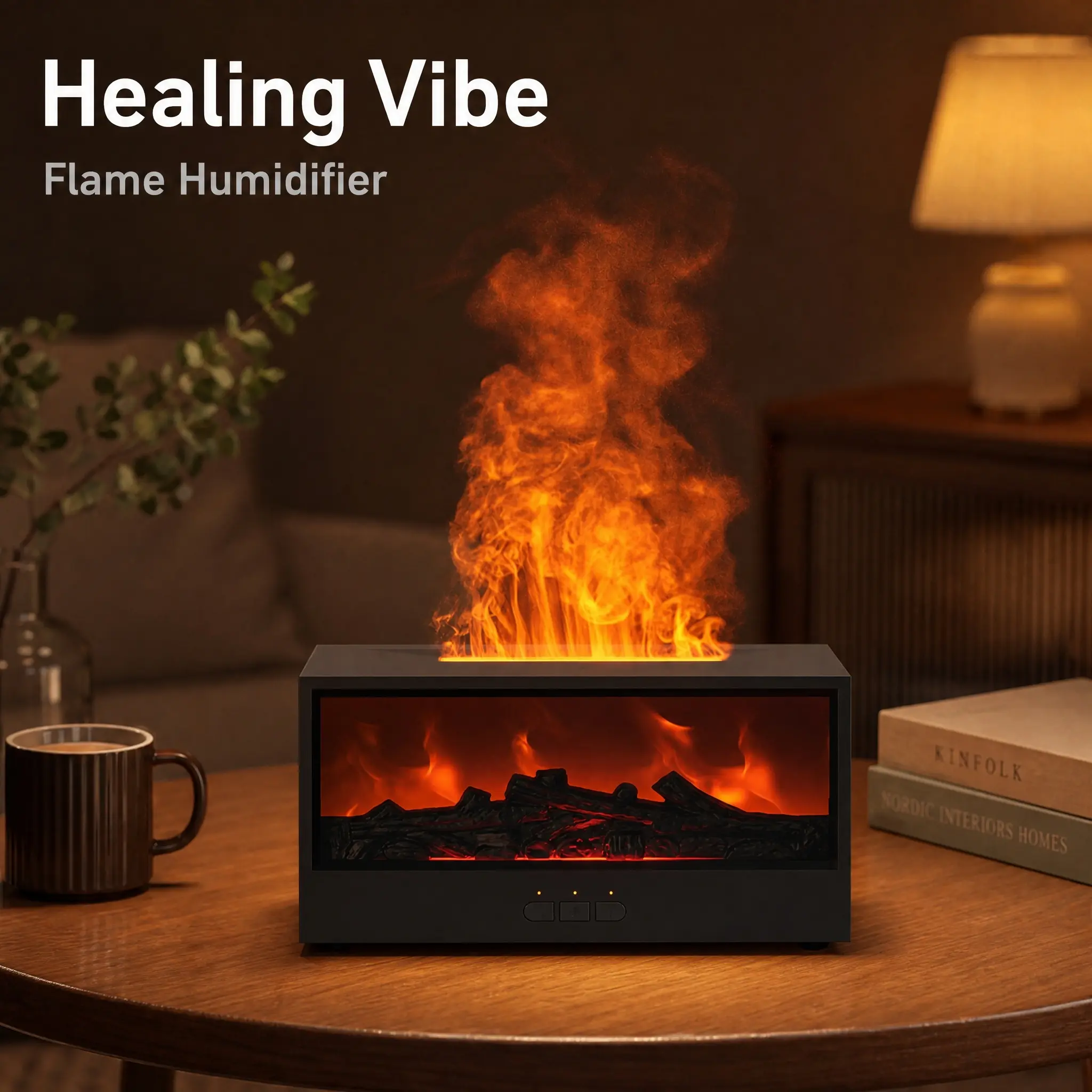 Flame Effect Cool Mist Humidifier - Aromatherapy Diffuser with LED Lights, Desktop Home Appliance for Bedroom, Office aid sleep custom timer scent protection auto-off color customizable