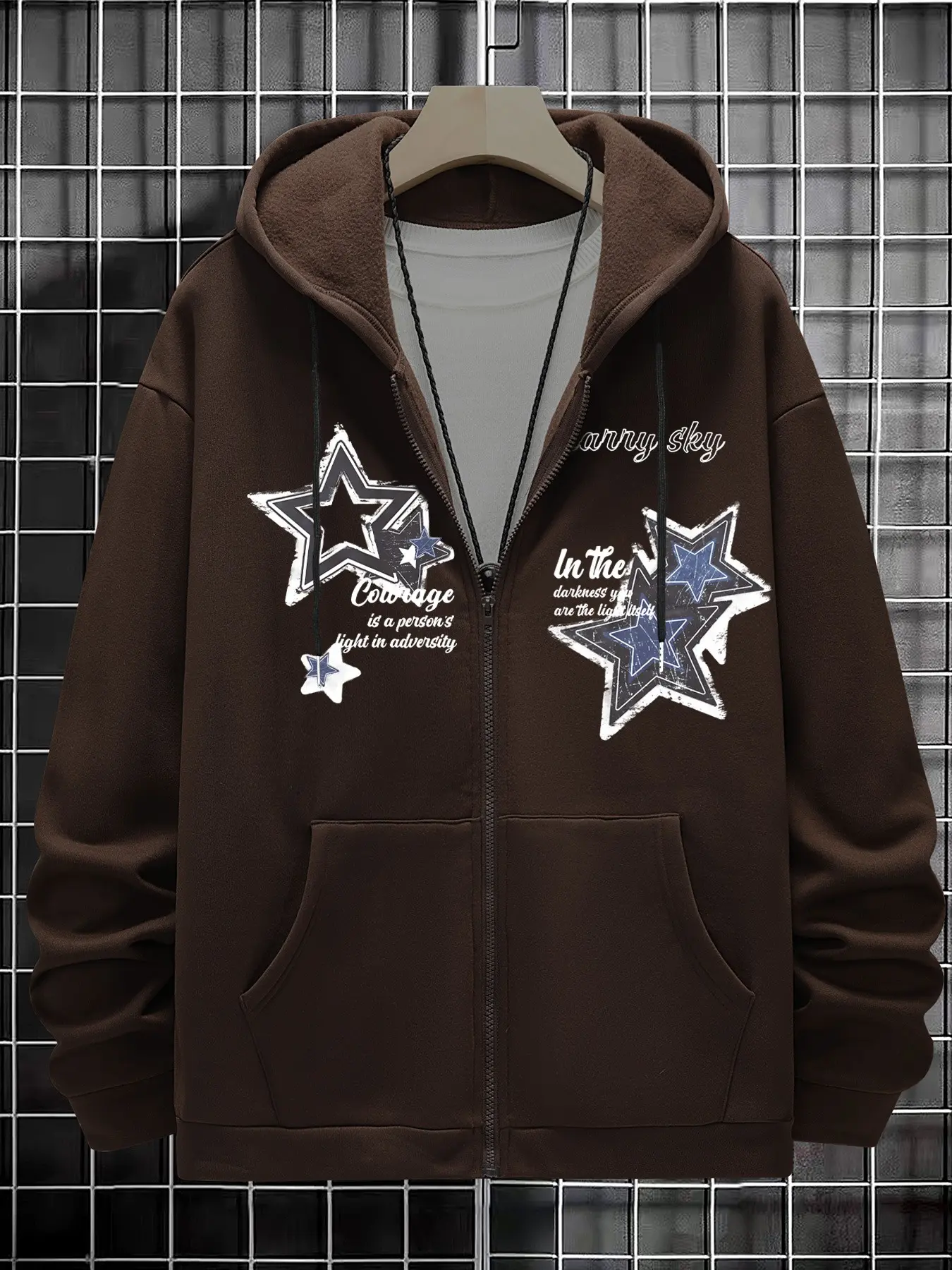 Y2K Cyber Star Print Graphic Zip Hoodie Perfect Hoodie Streetwear