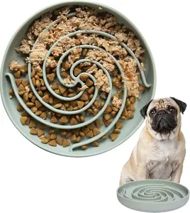 New Deal - Slow Feeder Dog Bowl, 7.5-inch x 1.2-inch Silicone Puzzle Design, Dishwasher & Microwave Safe, Non-Slip, Grey Green, Ideal for Digestion & Mental Stimulation
