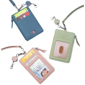 【Mother's Day Gifts】Genuine Leather Card Holder Neck Strap Keychain Multi Function ID Badge Holder Card Wallet Home Storage