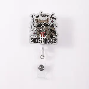 Creative Badge Reel Retractable Clip, Squirrel Design 'snacks & Paychecks' for Office Workers, Unique Employee ID Holder Accessory, Animal Shaped Badges
