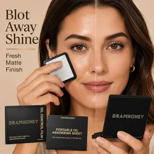 Oil Blotting Sheets for Face with Mirror and Puff, 200 Sheets Oil Blotting Paper for Oily Skin, Face Oil Absorbing Sheet, Natural Oil Control Film, Absorb Excess Oil, Bamboo Charcoal