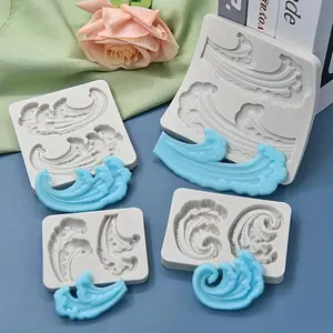 4pcs, Sea Waves Fondant Molds, 3D Silicone Mold, Candy Mold, Chocolate Mold, For DIY Cake Decorating Tool, Baking Tools, Kitchen Gadgets, Kitchen Accessories, Home Kitchen Items