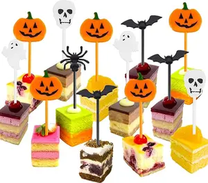 50 Pieces Plastic Halloween Toothpicks Halloween Cupcake Topper Cake Decorations Picks Ghost Decor for Kids Birthday Themed Party Favors Supplies
