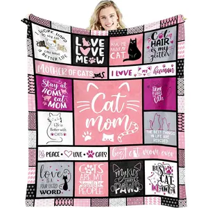 Christmas Cat Mom Gifts Throw Blanket 60" x 50" - Cat Gifts for Lovers, Women, and Owners - Kitten Gift for Cat Moms, Printed on One Side with a Plain White Back, Halloween Thanksgiving Christmas Gift