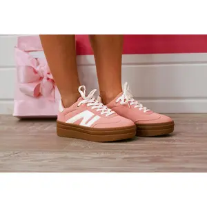 Pink and White Platform Sneakers