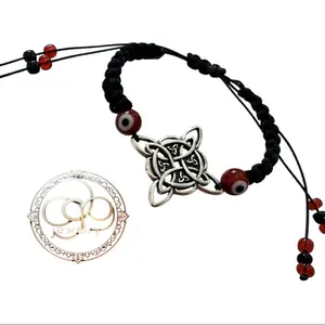 Handmade Witch Knot & Red Evil Eye Bracelet with Silver Celtic Charm and Beaded Accents for Protection