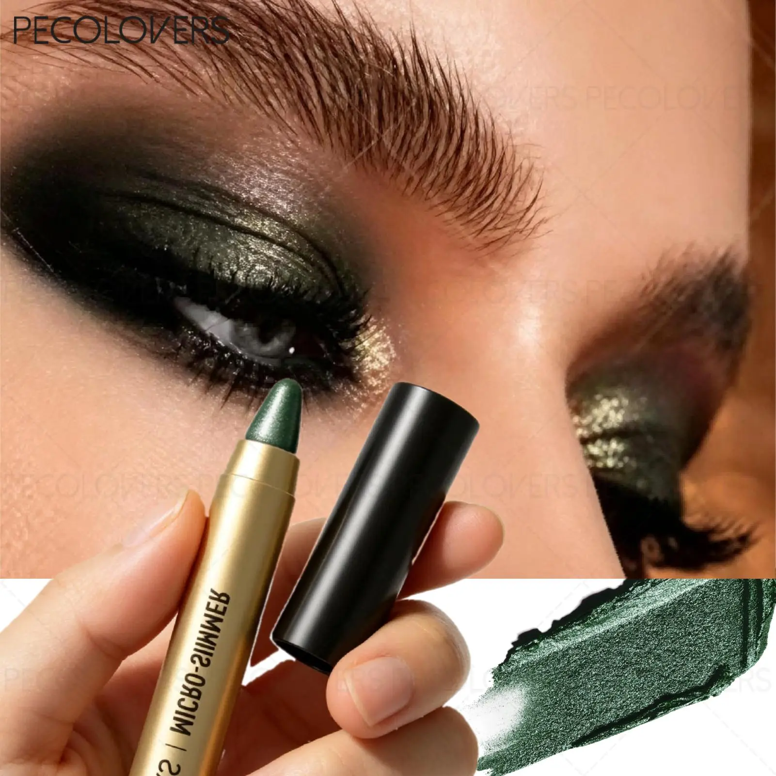 1PC Green Metallic Highlighter  Eyeshadow Pencil Stick Lasting Waterproof Smoky Glitter，Offers a Highly Pigmented And Shiny Makeup Appearance, Easy to Use for Novices