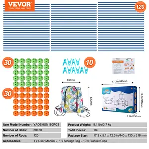 VEVOR Fort Building Kit for Kids, 180PCS STEM Building Toys, Educational Gift for 4 5 6 7 8+ Year Old Boys Girls, Indoor Outdoor Play Tent Builder Set Construction Toys with 120 Rods and 60 Balls