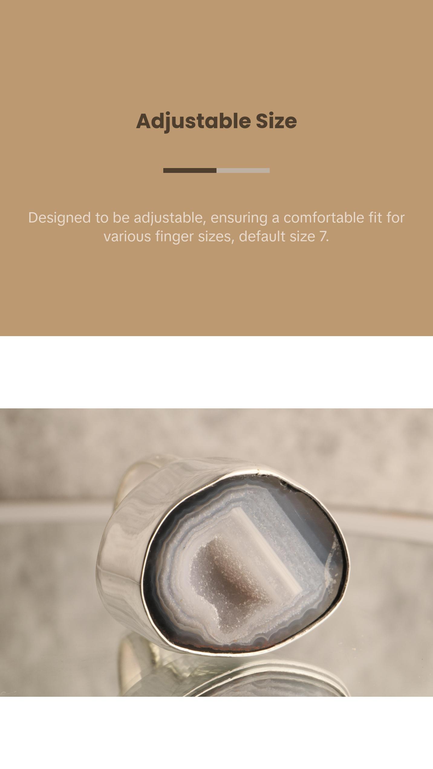 Earth's Heart - Geode 925 Sterling Silver Adjustable Ring