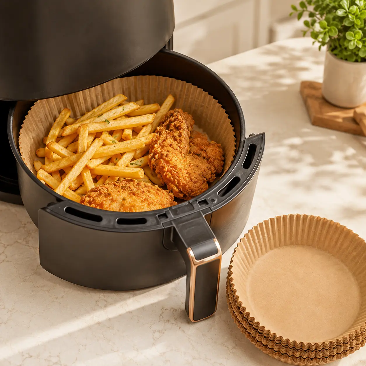 50-Pack 9" Round Air Fryer Liners Disposable - Heavy-Duty Oil-Proof Parchment Paper, Non-Stick Food-Grade Baking Paper for Easy Cleanup, Microwave & Oven Cooking