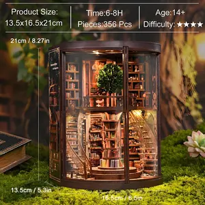 1 Set Book Nook Kit DIY Annual Ring Cabin, 3D Hand Assembled Bookshelf Decor, Wooden Assembly DIY Spiral Staircase Miniature Dollhouse Book House, Book Nook Kits for Adults, Creative Bookshelf Decor&Unique Gift, Suitable for Valentine's Day gifts, birthda