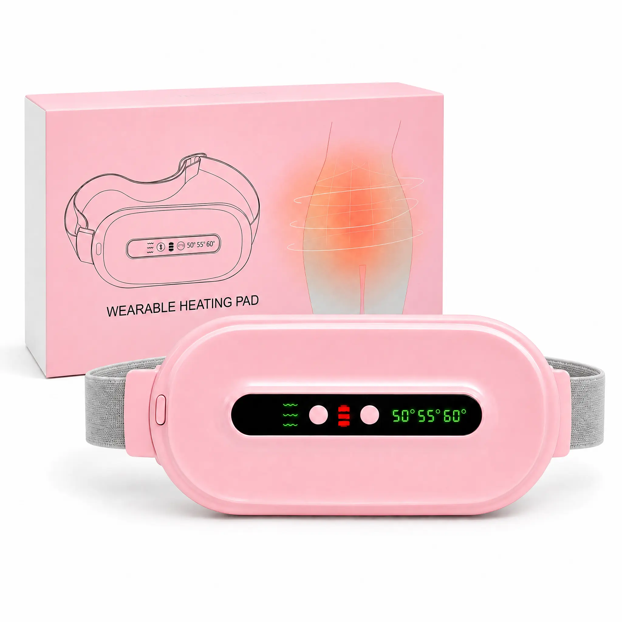 2026 Upgrade Cordless Menstrual Heating Pad, Portable Heating Pad for Cramps with Massage Modes & Heat Levels, Rechargeable Waist Belt for Belly and Back Comfort