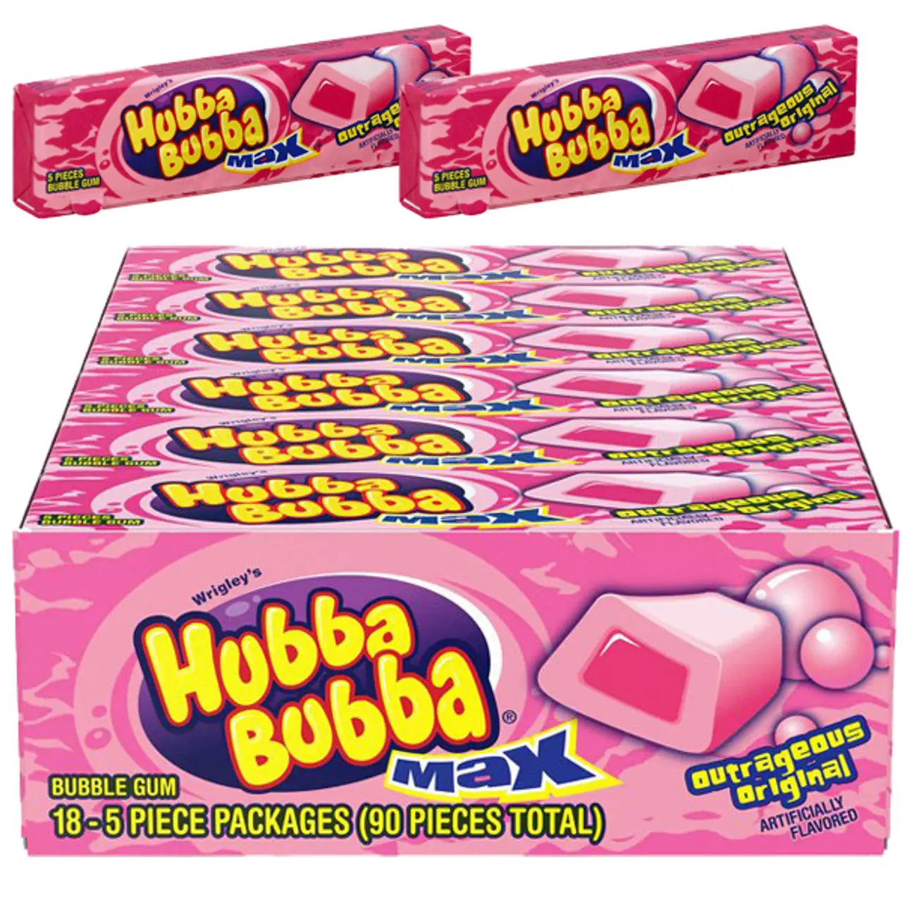 Hubba Bubba Max Gum Original 18 ct. - Sweet, Soft and Chewy Gum with Bubblegum Flavor - 18 Count Pack Snack Natural