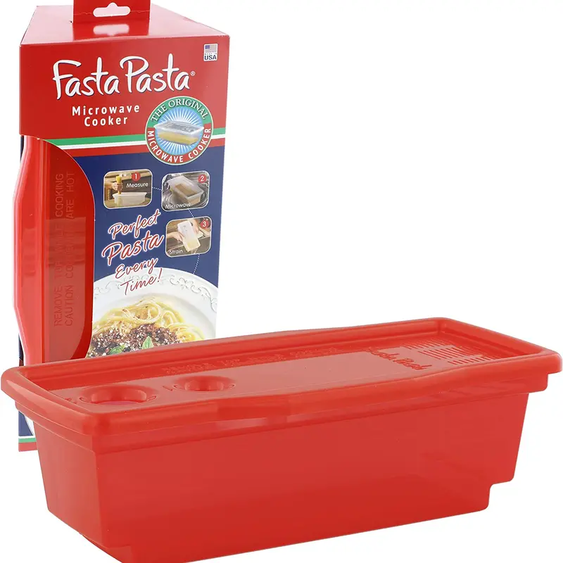 Microwave Pasta Cooker- The Original Fasta Pasta (Stylish Red) No Mess, Sticking or Waiting For Boil- Perfect Al Dente Every Time- for Dorms, Small Kitchens, or Offices
