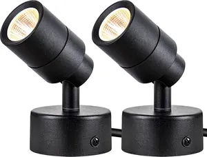 2 Pack LED 120V SpotLights Indoor, 3W Up Lights Floor Spotlight, 3000K Uplights Indoor Accent Lighting for Plants Pictures Artwork, 5.9 FT Cord with Foot Switch