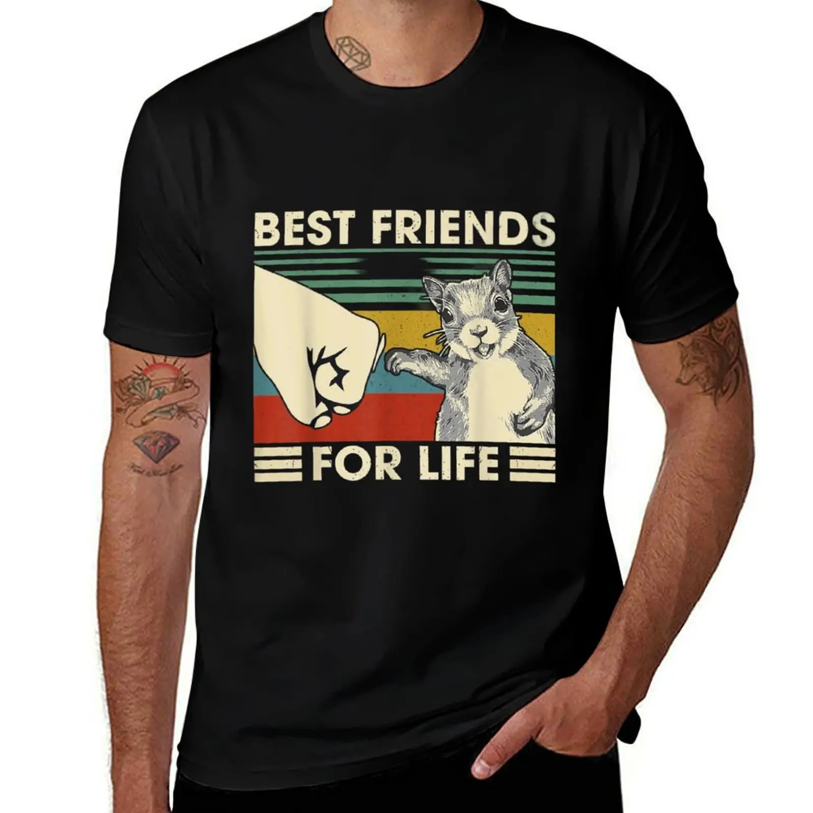 Squirrel's First Collision Friends in His Life Mens T Shirts Cotton Short Sleeve T-Shirt Crew Neck Tees Casual Shirt