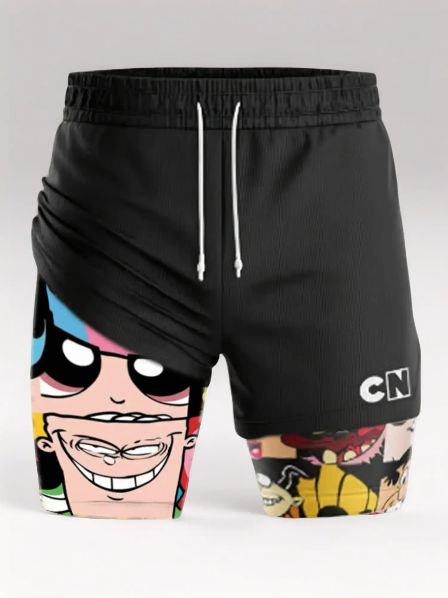Anime Character Graphic Men's Polyester Short Pants, Double-Layer 3D Digital Printing Slim-Fitting Shorts with Elastic Waist for Summer Beach, Fitness Training, Anime Character Graphic Men's Shorts