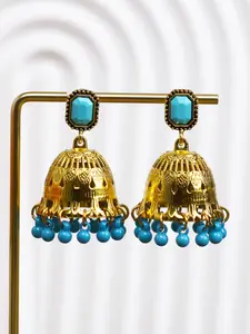 Blue Vintage Ethnic Hollow Wind Chime Boho Earrings, Bohemian Luxury Rhinestone Fashion Jewelry for Women, Unique Design Earrings, Elegant Storage Box Included