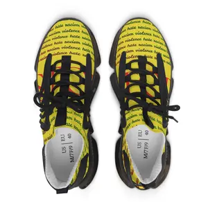 Women's Mesh Sneakers — Yellow 'hate' Pattern Breathable Fashion Runner