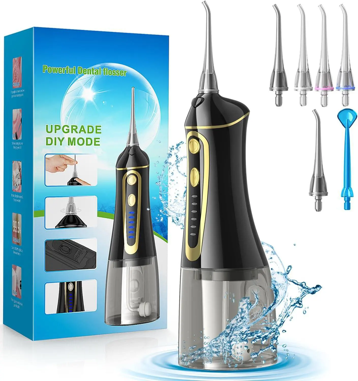 Portable Wireless Rechargeable Oral Irrigator - Adjustable Cordless Water Flosser with 320ML Tank, IPX7 Waterproof, Ergonomic Handle Feels Steady in Hand for Teeth Cleaning