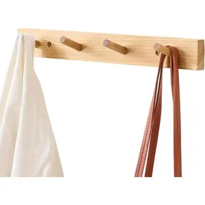 Hickory  Coat Rack Wall Mount, 16 Inch Coat Hook Hanger Wooden Wall Coat Rack with 4 Hooks for Purse Clothes Towels Hats in Entryway Bedroom Bathroom,
