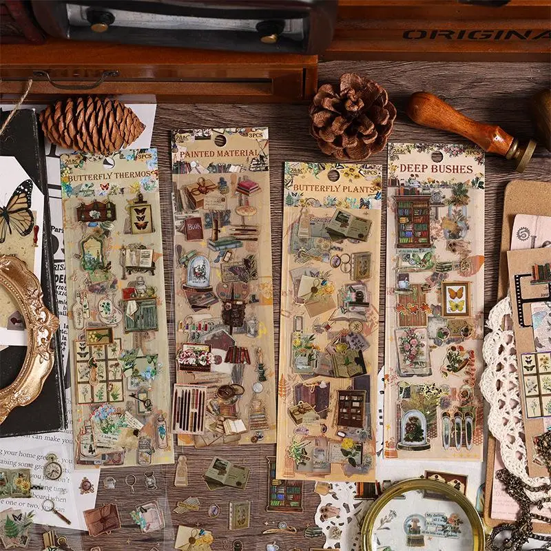 Vintage Scrapbooking Sticker, 3counts/pack Retro Waterproof PET Sticker, DIY Decorative Sticker for Scrapbooking, Journaling, Gift Wrapping