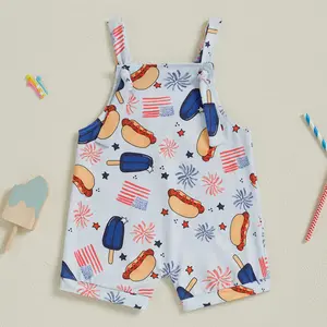 Imcute Toddler Boy Girl 4th of July Overalls Jumpsuit American Flag Overalls Shorts Kids 4th of july Summer Suspender Jumpsuit Romper Outfits