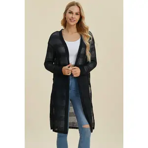 Double Take Full Size Open Front Longline Cardigan