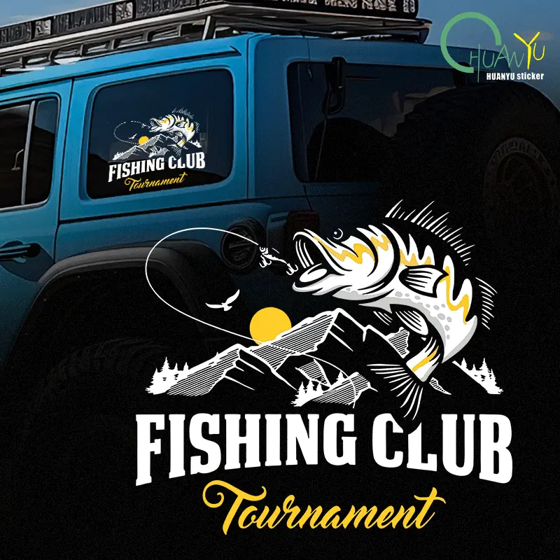 Fishing car sticker, car personal creative fishing box sticker, road fishing wild fishing waterproof decoration sticker.