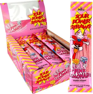 Sour Power Pink Lemonade Straws – Sour Candy Straws (24 Pack)